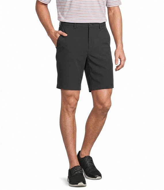 Roundtree & Yorke Performance Flat Front 9#double; Solid Texture Shorts