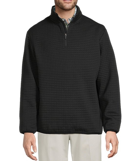 Roundtree & Yorke Performance Long Sleeve Quilted Quarter Zip Jacquard Pullover, Black - Image 1