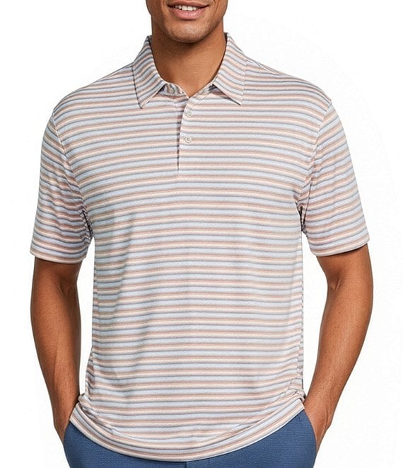 Roundtree & Yorke Performance Short Sleeve Multi Stripe Polo Shirt