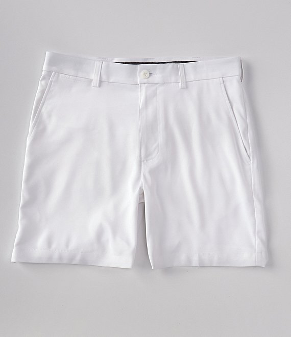 Color:Bright White - Image 1 - Flat Front 7#double; Inseam Chino Shorts