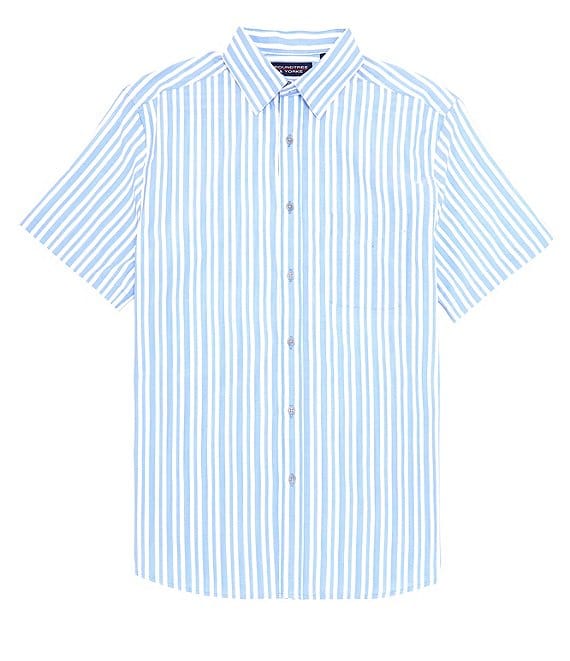 Roundtree & Yorke Point Collar Short Sleeve Striped Sport Shirt