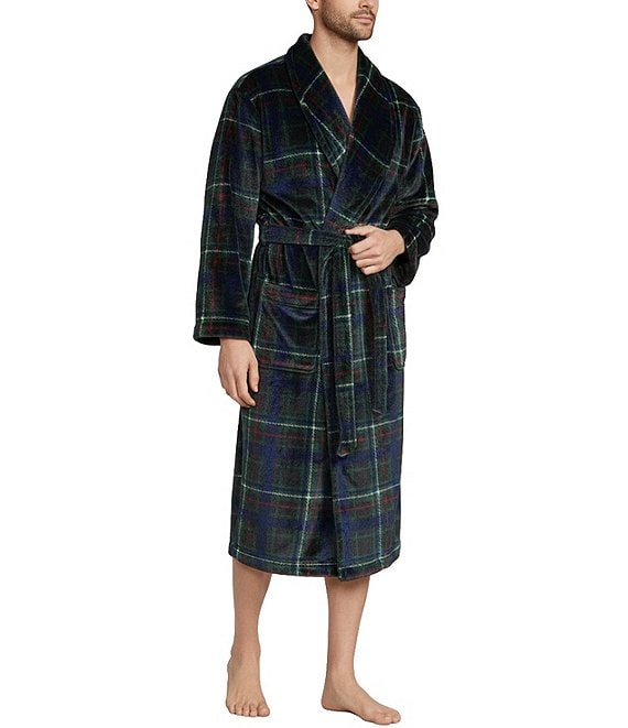 Roundtree & Yorke Printed Long Sleeve Shawl Collar Plush Robe