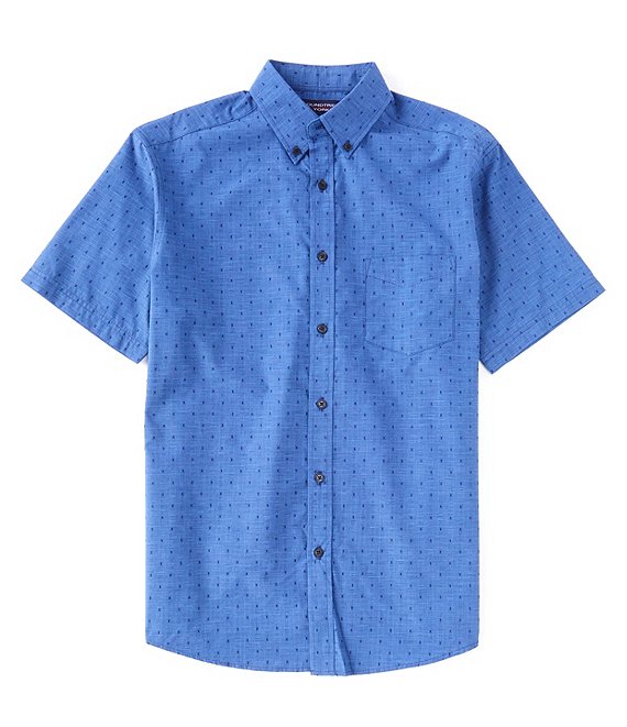 Color:Deep Blue - Image 1 - Short Sleeve Dobby Suiting Shirt