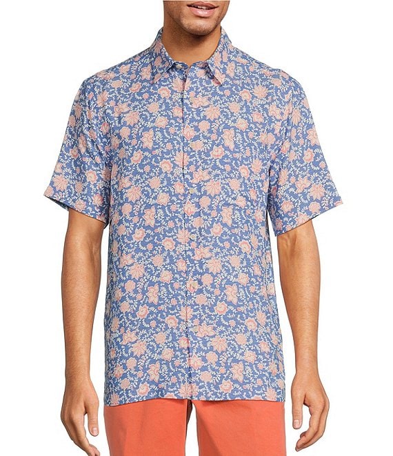 Roundtree & Yorke Short Sleeve Floral Polynosic Sport Shirt | Dillard's