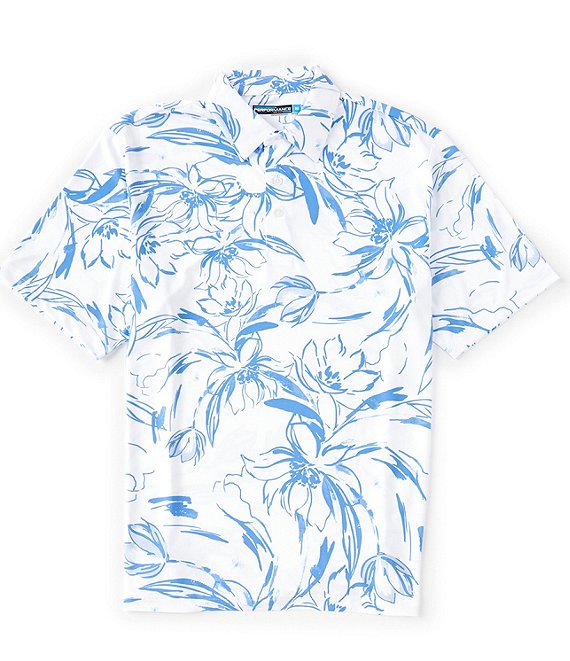 Roundtree & Yorke Floral Print Short Sleeve Performance Polo