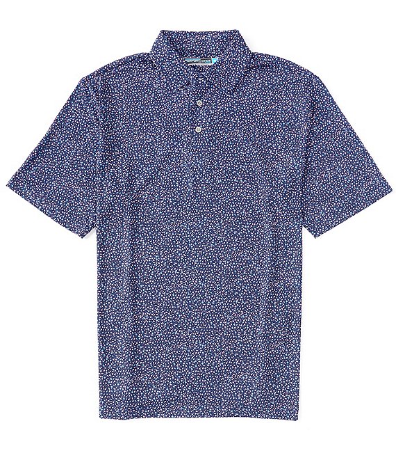 Color:Peacoat - Image 1 - Short Sleeve Performance Mini Floral Printed Polo
