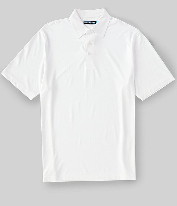 Color:Bright White - Image 1 - Short Sleeve Performance Shadow Striped Polo