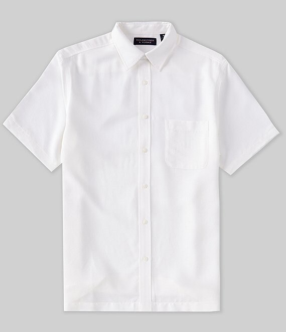 Color:White - Image 1 - Short Sleeve Polynosic Solid Slub Button Down Shirt