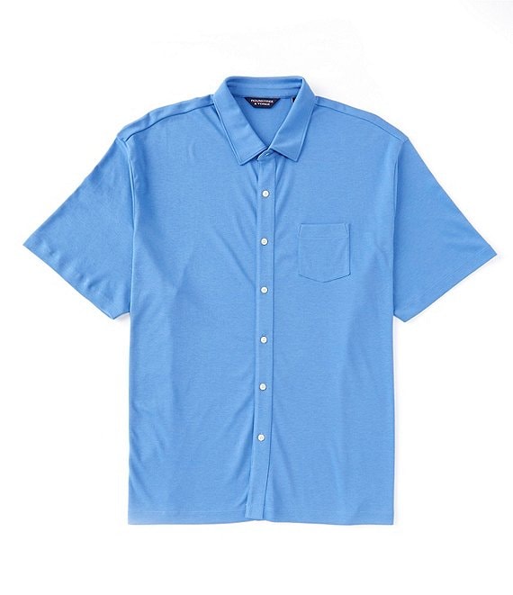 Roundtree & Yorke Short Sleeve Solid Coatfront Spread Collar Shirt ...