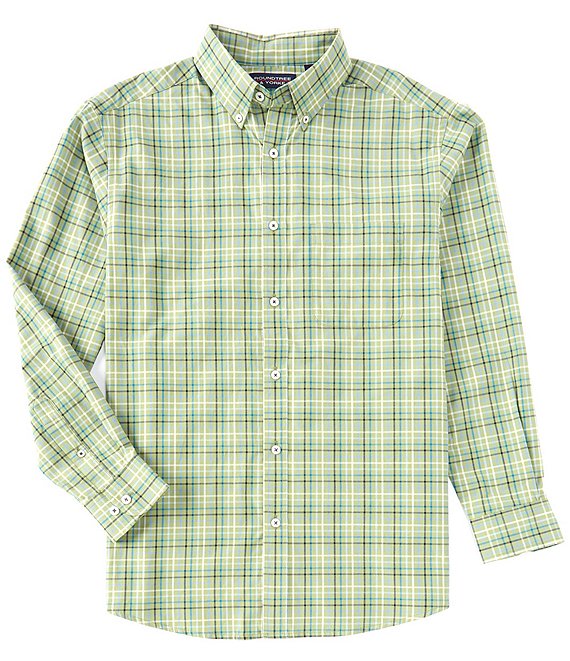 Color:Green - Image 1 - Soft Touch Long Sleeve Multi Gingham Button Down Shirt
