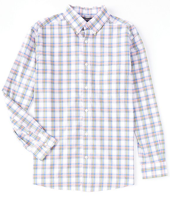 Color:White - Image 1 - Soft Touch Long Sleeve Plaid Button Down Shirt