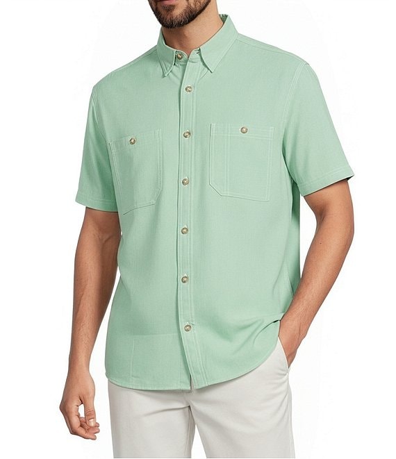 Roundtree & Yorke The Charter Vented Performance Button Down Collar Short Sleeve Solid Sport Shirt