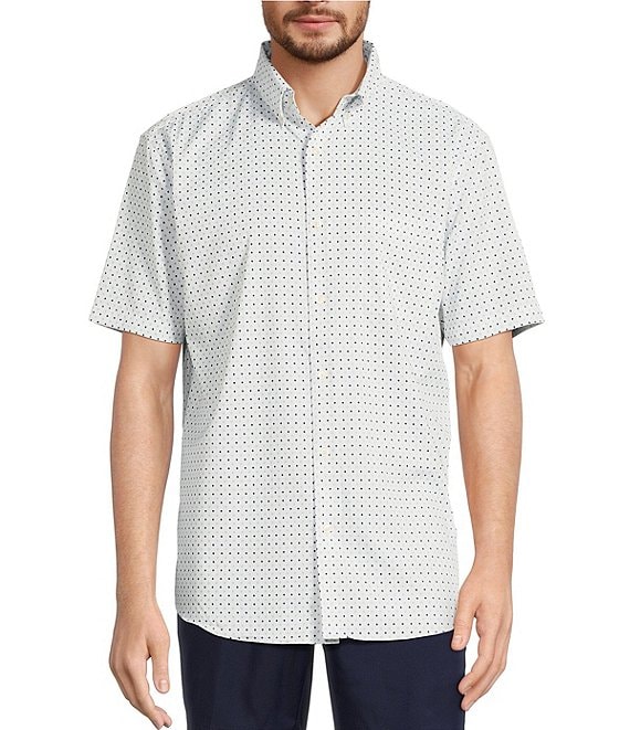 Roundtree & Yorke The Traveler Performance Short Sleeve Geo Print Sport Shirt, Bright White - Image 1