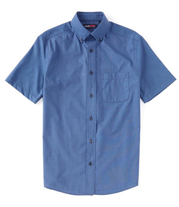 Color:Deep Blue - Image 1 - TravelSmart Big & Tall Short Sleeve Solid Dobby Sport Shirt