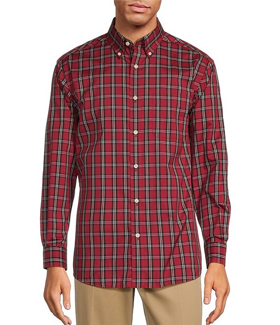 Roundtree & Yorke TravelSmart Easy Care Long Sleeve Medium Plaid Sport ...