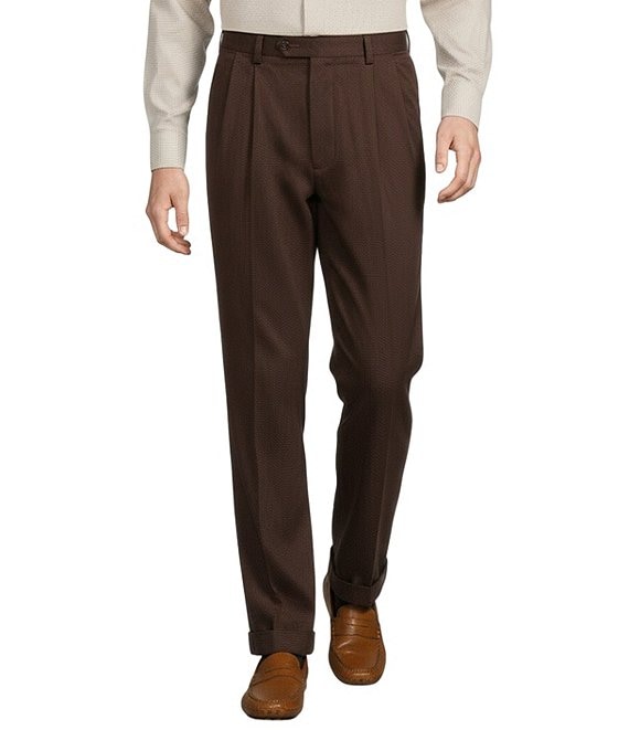 Roundtree & Yorke TravelSmart Ultimate Performance Classic Fit Pleated Non-Iron Chino Pants, Coffee Bean Brown - Image 1