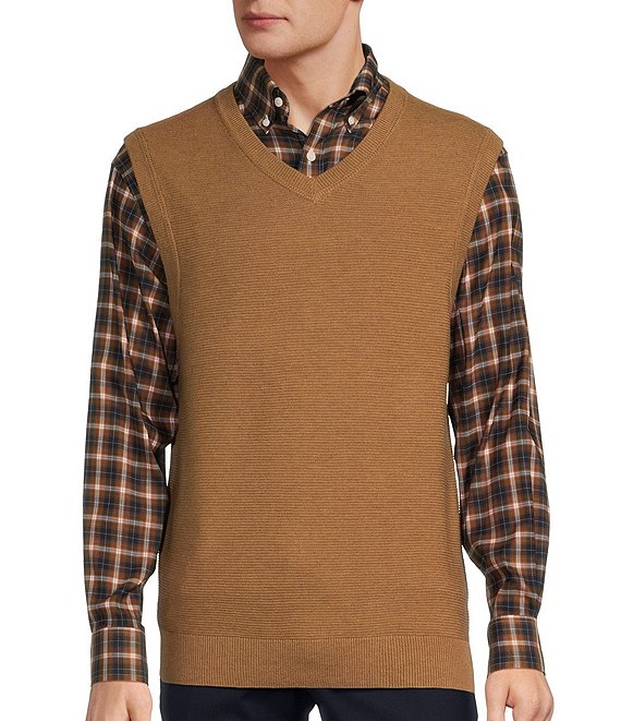 Color:Camel Heather - Image 1 - V-Neck Sleeveless Sweater Solid Vest