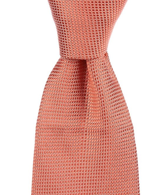 Roundtree & Yorke Valley Solid 3 3/8#double; Silk Tie, Coral - Image 1
