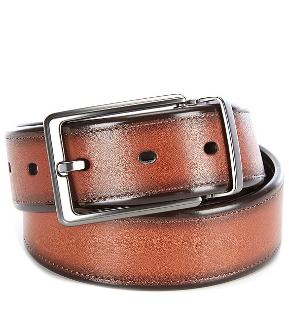 Color:Burgundy - Image 1 - Walnut Reversible Leather Belt
