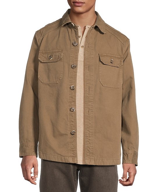 Rowm Big & Tall Long Sleeve Solid Shirt Jacket, Brown - Image 1