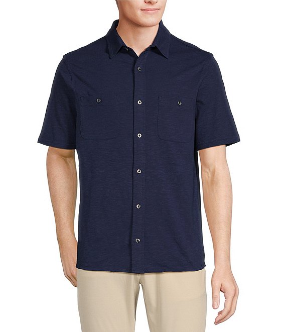 Rowm Blue Sirena The Weekender Short Sleeve Slub Solid Coatfront Shirt ...