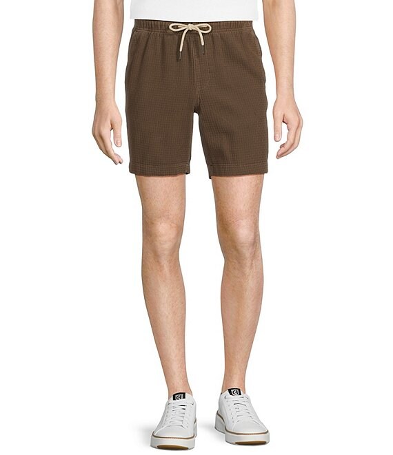 Rowm Flat Front Drawstring Garment Dyed Solid 7#double; Inseam Waffle Shorts