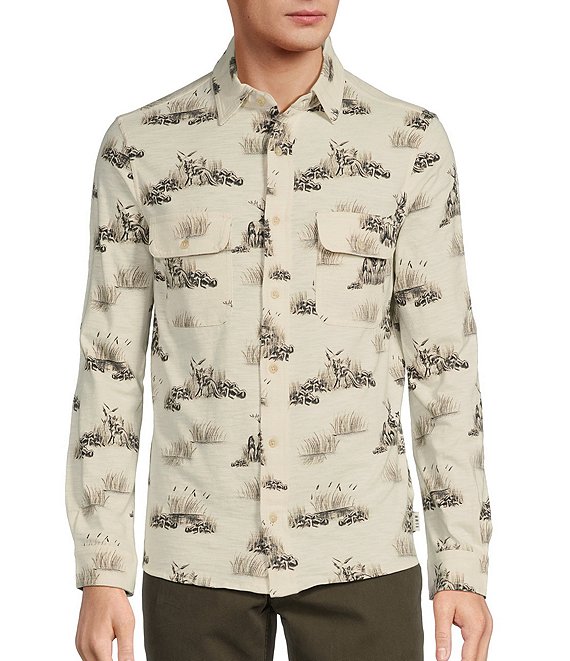 Rowm The Lodge Collection Long Sleeve Charcoal Scenic Print Button ...