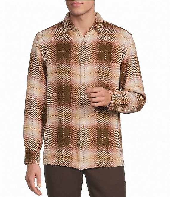 Rowm Long Sleeve Herringbone Large Plaid Shirt