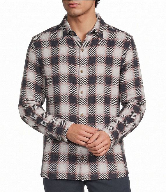 Rowm Long Sleeve Herringbone Medium Plaid Shirt