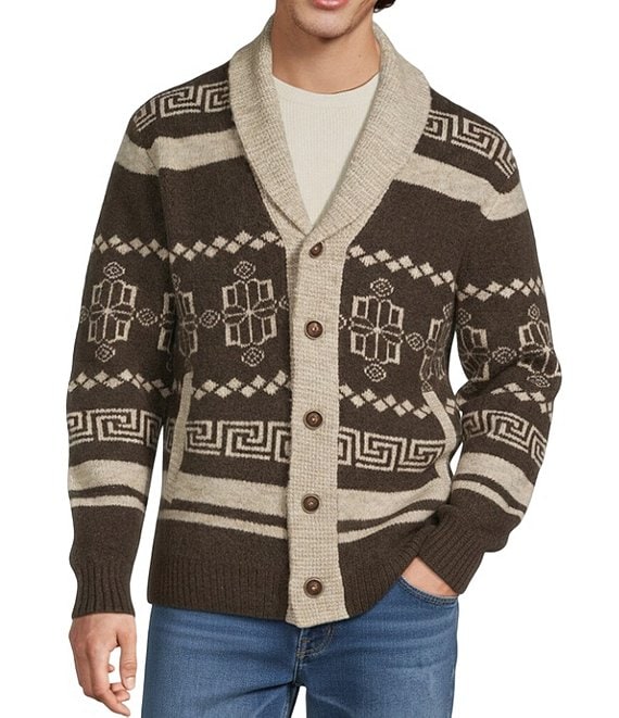 Rowm Long Sleeve Jacquard Shawl Cardigan Sweater