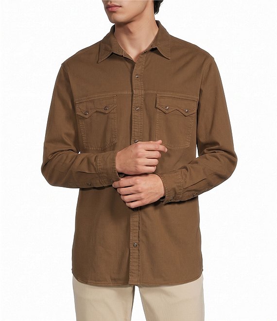 Rowm Long Sleeve Solid Western Button Front Shirt