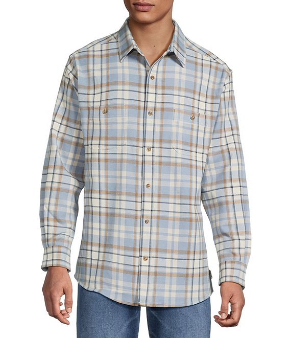 Rowm Long Sleeve Textured Medium Plaid Slub Shirt, Blue - Image 1