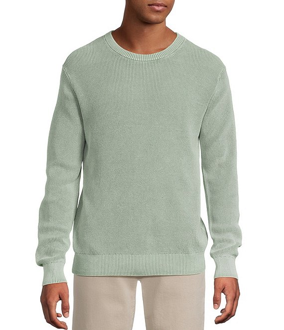 Rowm Long Sleeve Waffle Crew Neck Sweater, Green - Image 1