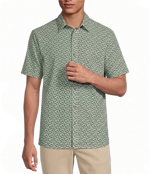 Rowm Performance Rec + Relax Short Sleeve Flower Print Textured Shirt