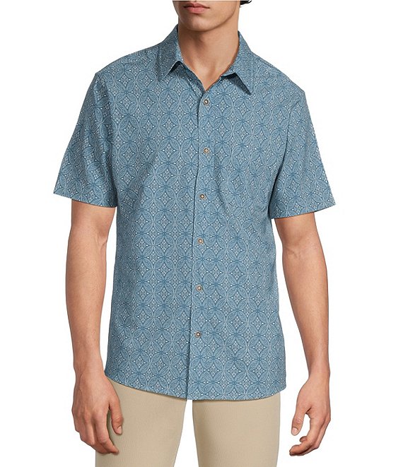 Rowm Performance Rec + Relax Short Sleeve Medallion Print Textured Shirt