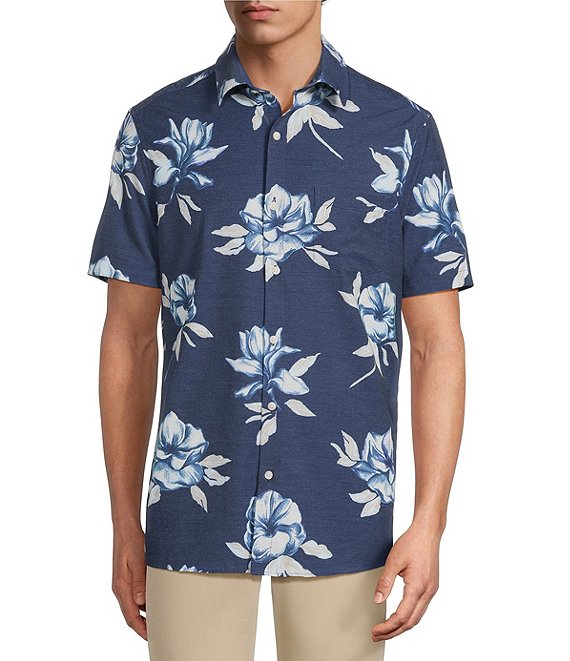 Rowm Rec + Relax Short Sleeve Performance Bloom Print Shirt, Navy - Image 1