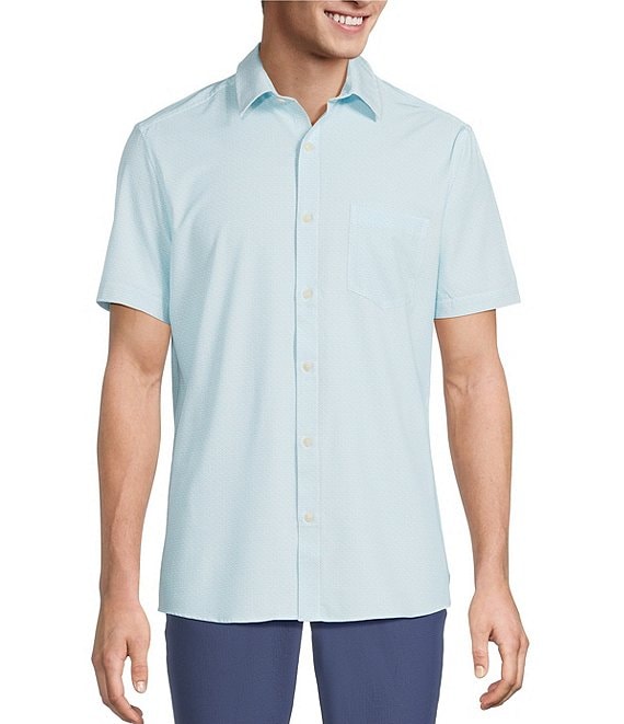 Rowm Rec + Relax Short Sleeve Performance Geo Print Shirt, Frosted Blue - Image 1