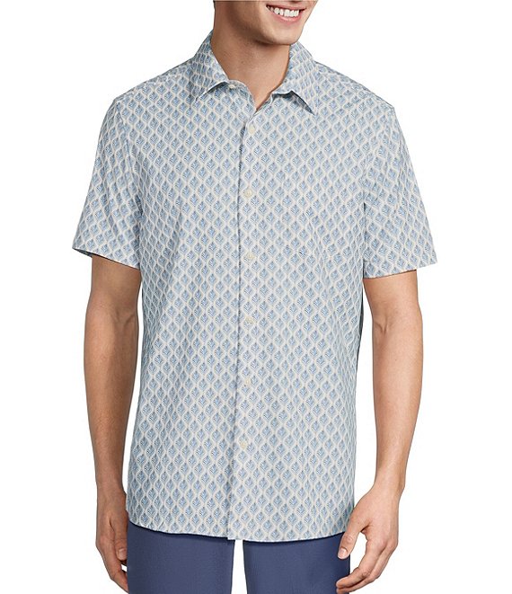 Rowm Rec + Relax Short Sleeve Performance Leaf Print Shirt, White - Image 1