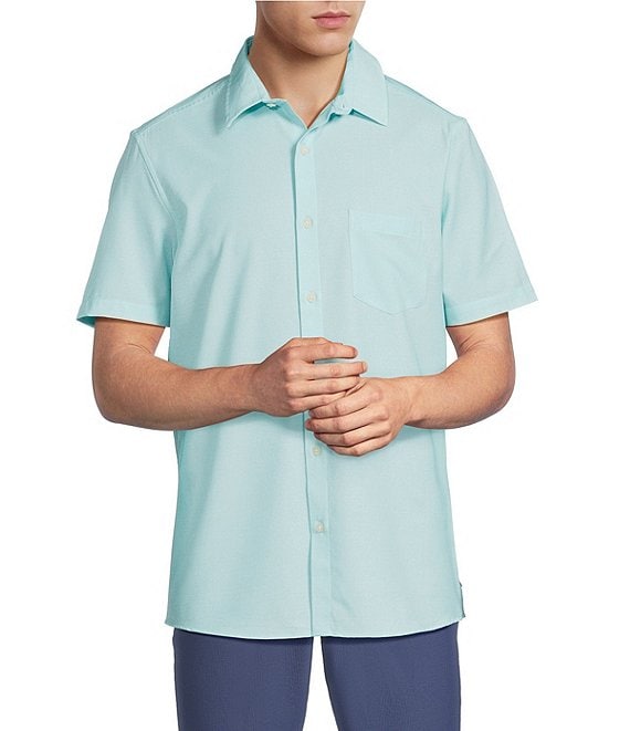 Rowm Rec + Relax Short Sleeve Performance Solid Shirt, Light Aqua - Image 1