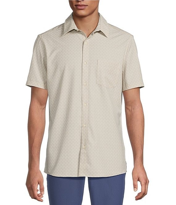 Rowm Rec + Relax Short Sleeve Performance Starburst Print Shirt, Khaki - Image 1