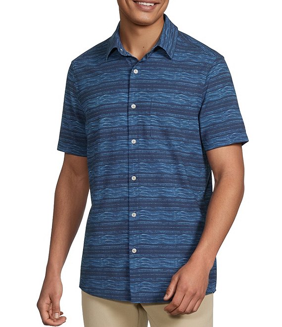 Rowm Rec + Relax Short Sleeve Performance Stripe Pattern Shirt