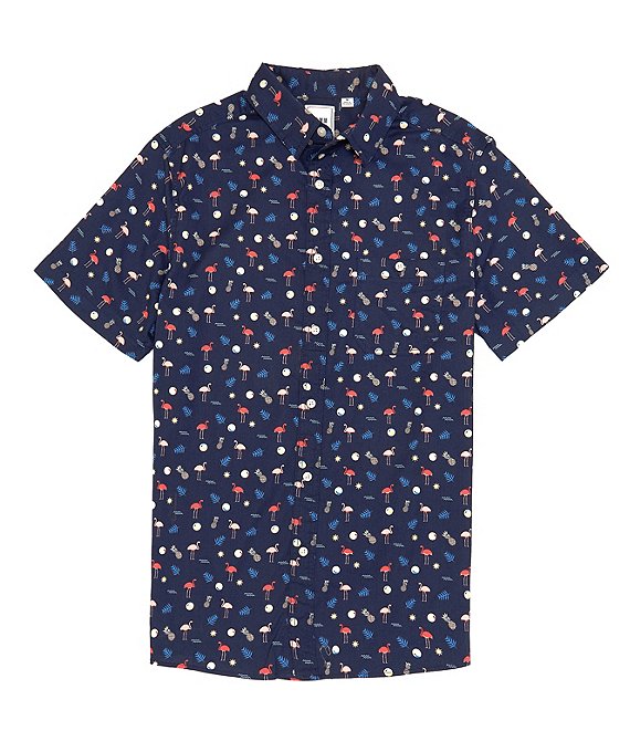 Rowm Short Sleeve Conversational Print Point Collar Button Front Shirt ...