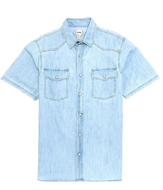 Rowm Short Sleeve Point Collar Solid Denim Western Shirt | Dillard's