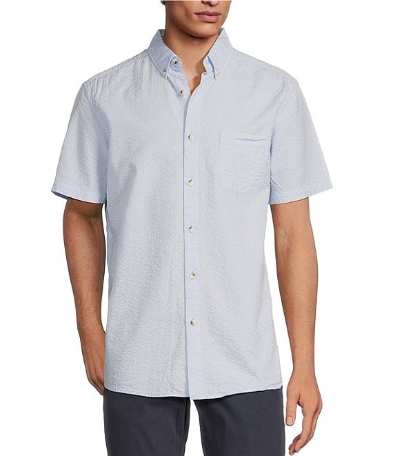 Rowm Short Sleeve Solid Seersucker Coatfront Shirt