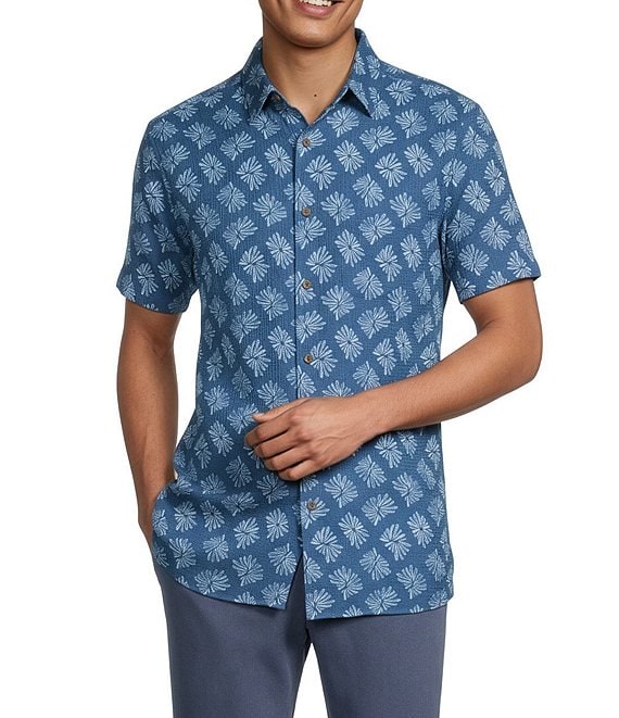 Rowm Short Sleeve Textured Floral Print Shirt