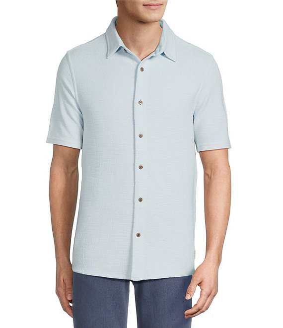 Rowm Short Sleeve Textured Solid Button Front Shirt
