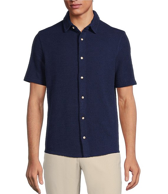 Rowm Short Sleeve Textured Solid Coatfront Shirt