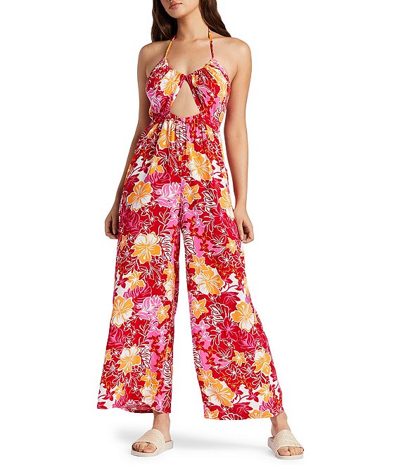 Roxy Away On Vacay Printed Front Cut-Out Wide Leg Jumpsuit