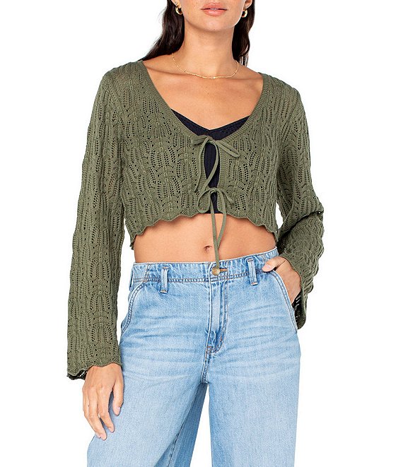 Roxy Beach Bound Crocheted Cropped Cardigan Sweater Top