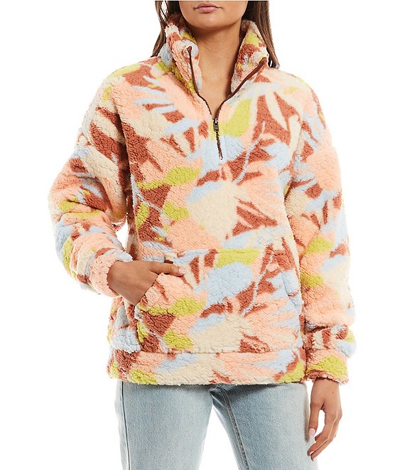 Color:Rustic Brown Floraldelic - Image 1 - Bonfires On The Beach Floraldelic Long-Sleeve Fleece Half-Zip Pullover Jacket